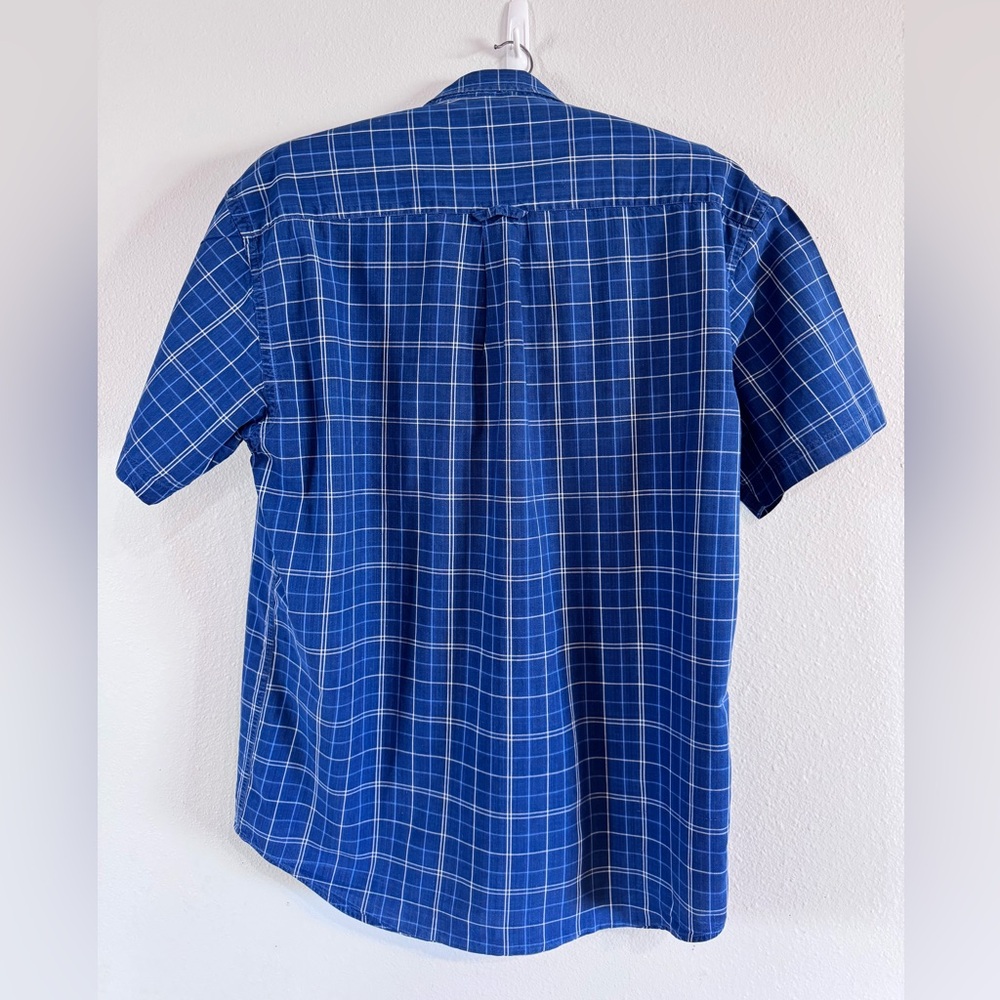 Pendleton Blue Plaid Short-Sleeve Button-Down Shirt 100% Cotton Men’s Large - Picture 2 of 4